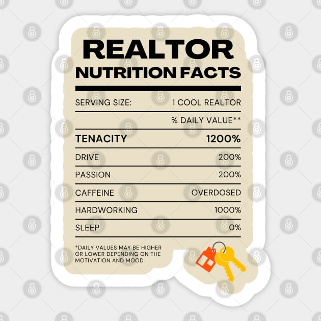 Realtor Nutrition facts Sticker by Deisgns by A B Clark 